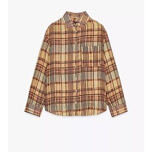 Zara ZW Collection Plaid Ramie Button Up Shirt Medium